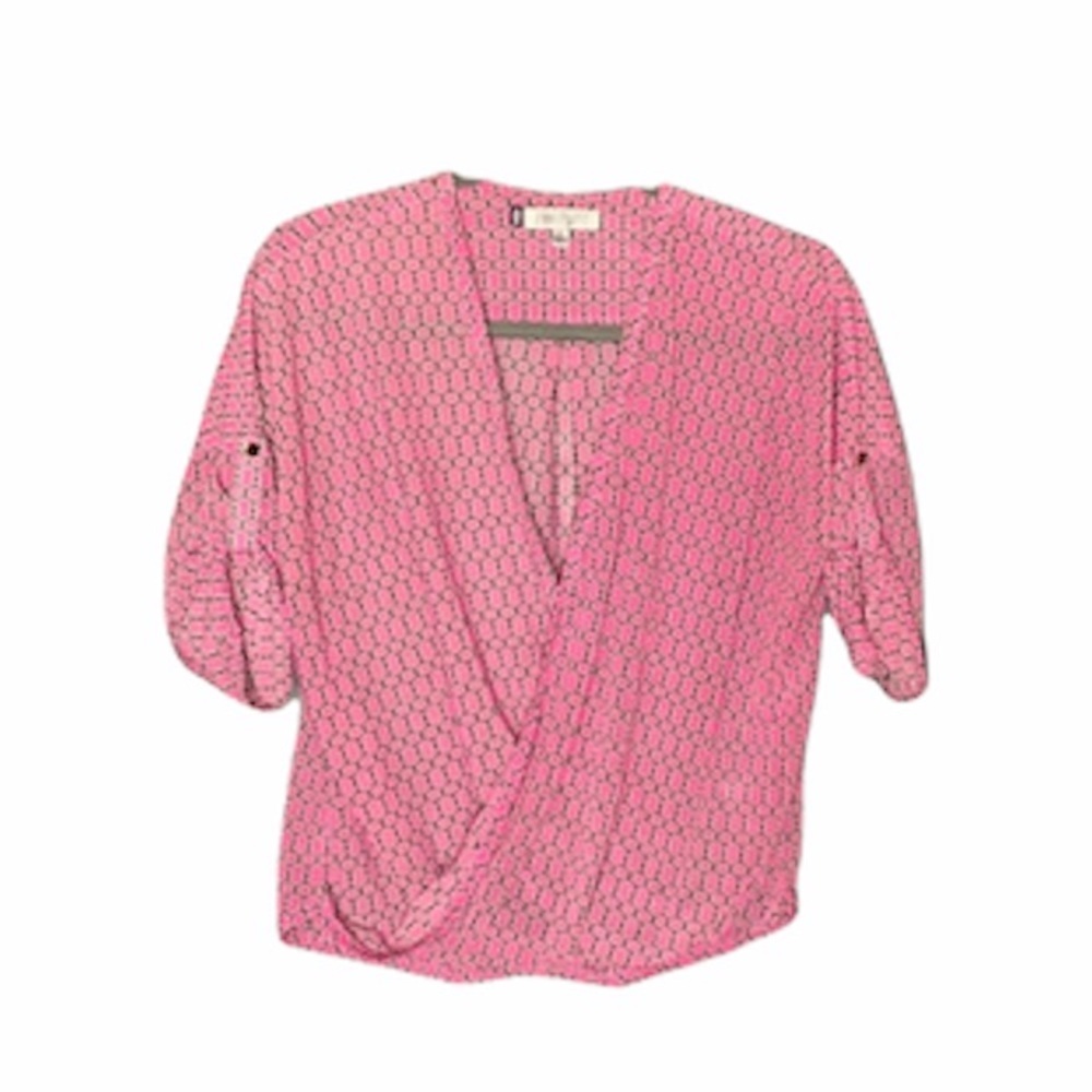 Jennifer Lopez Sheer Pink Wrap Blouse Size Small